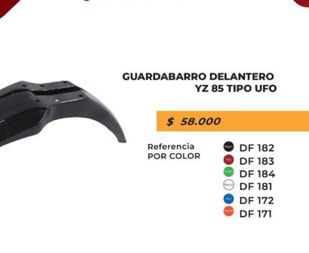 Guardabarro delantero YZ 85 tipo UFO DF 182