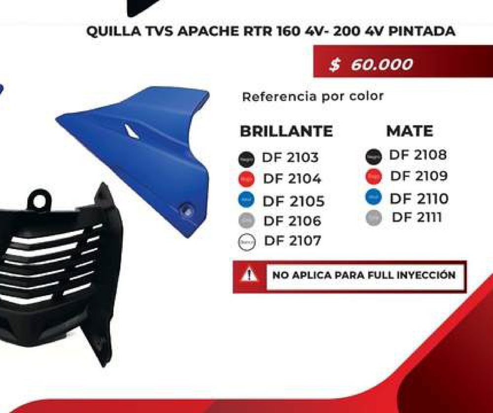 Quilla TVS Apache RTR 160 4V - 200 4V pintada (mate / brillante) DF 2108