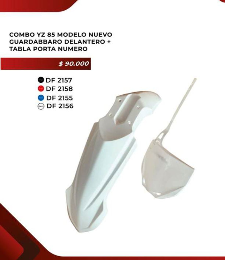 Combo YZ 85 modelo nuevo: guardabarro delantero + tabla porta numero DF 2157