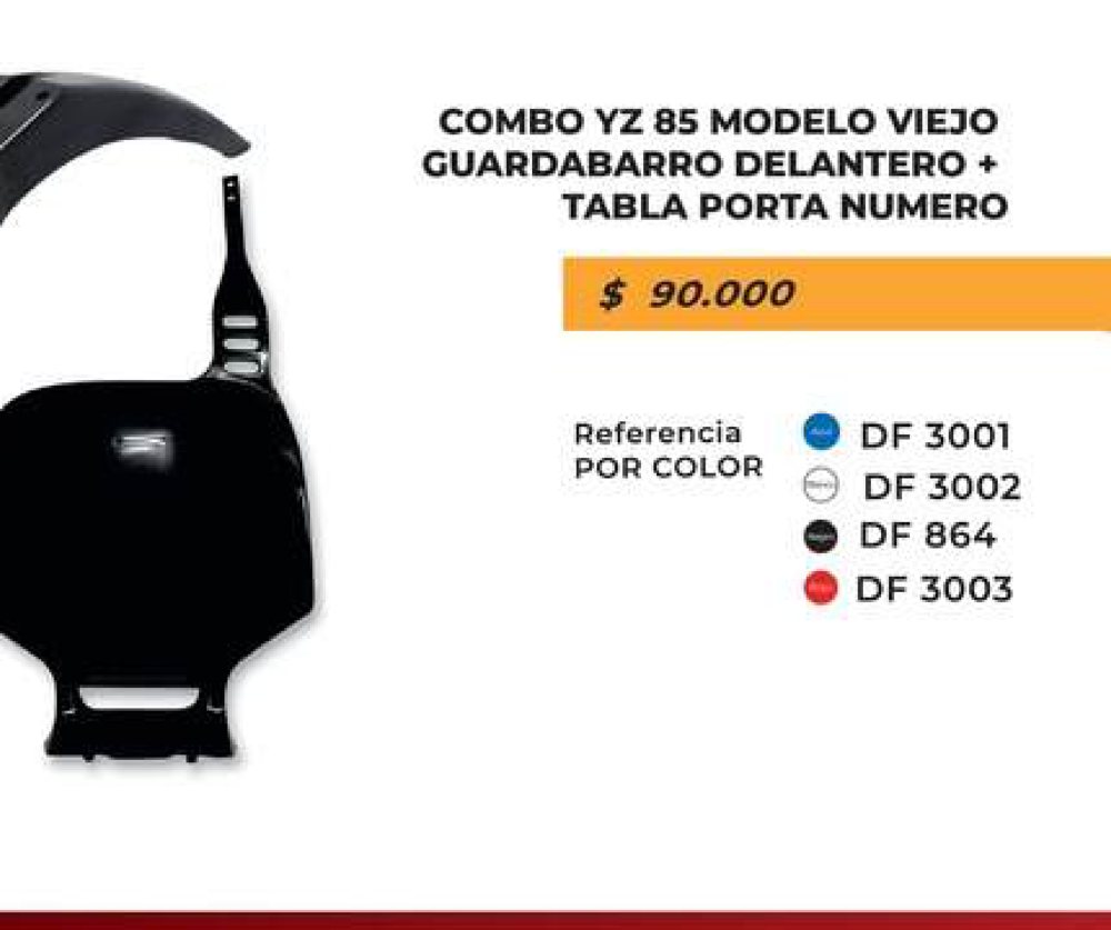 Combo YZ 85 modelo viejo: guardabarro delantero + tabla porta numero DF 3001