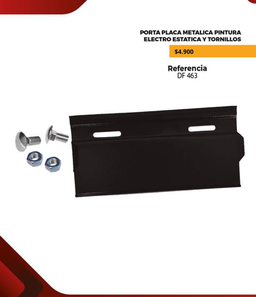 Porta placa metalica pintura electroestatica y tornillos DF 463