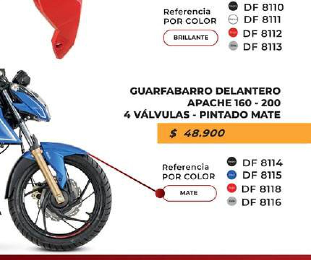 Guardabarro delantero Apache 160 - 200 4 valvulas pintado brillante DF 8110