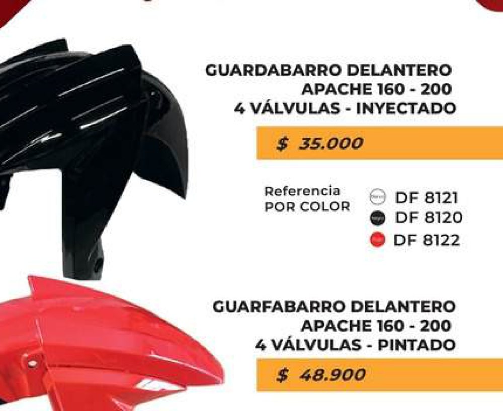 Guardabarro delantero Apache 160 - 200 4 valvulas inyectado DF 8121