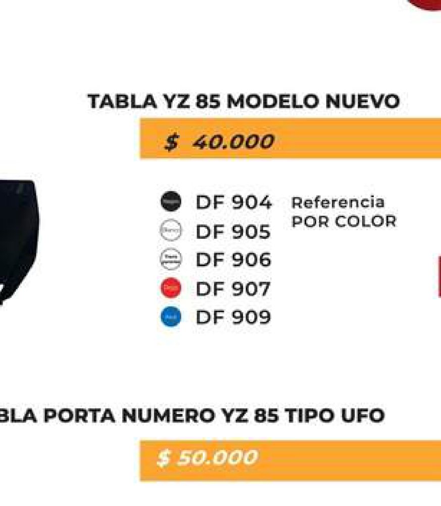 Tabla porta numero YZ 85 tipo UFO DF 881